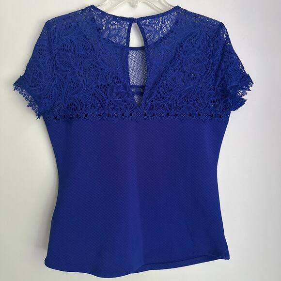 H&M Royal blue lace short sleeve top, women’s medium - Picture 5 of 7